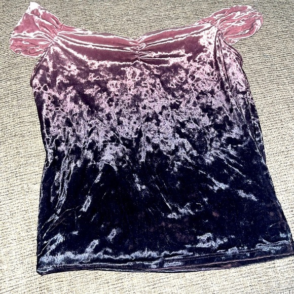Crushed Velvet Ruched Off Shoulder Blouse Shirt Ombré American Eagle - Picture 2 of 5